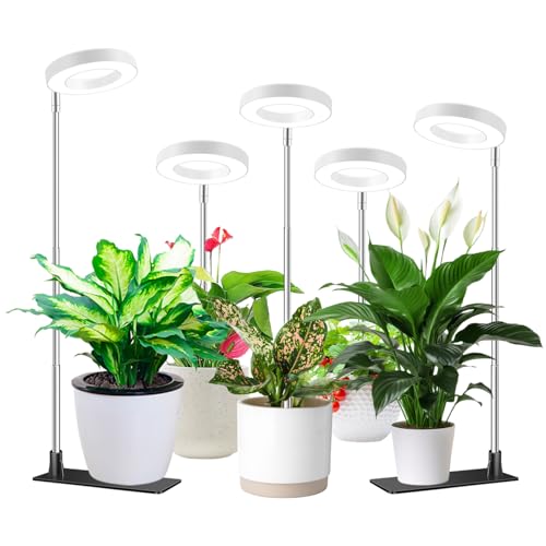 Image of Aokrean Halo Grow Lights for Indoor Plants, Full Spectrum with Base 5 Pack | 3.5in White Growing Lamp for Small Plants Herbs, Desk /Plug Install, 6.5-26in Adjustable, 3 Spectra, Auto Timer, Dimmable