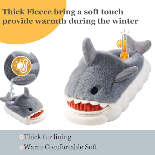 Fiedaz Boys Girls Shark Slippers Kids House Cute Slippers For Toddler Plush Warm Slippers Non-Slip Indoor Bedroom Winter Shoes Half Heel Grey 1-1.5 Big Kids Eu 32-33 thumb #1