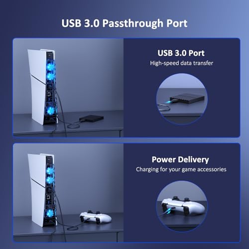 nexigo ps5 slim silent enhanced cooling fan with adjustable speed auto power onoff with usb 30 port efficient cooling system for both ps5 slim disc and digital editions