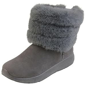Ivory Castle Women’s Boots Flat Ankle Boots Ladies Boots with Low Wedge Heels Colourful Fluffy Boots in Black, Grey, Brown and Navy Blue – Winter Fashion Ankle Boots For Women Size 3 4 5 6 7 8