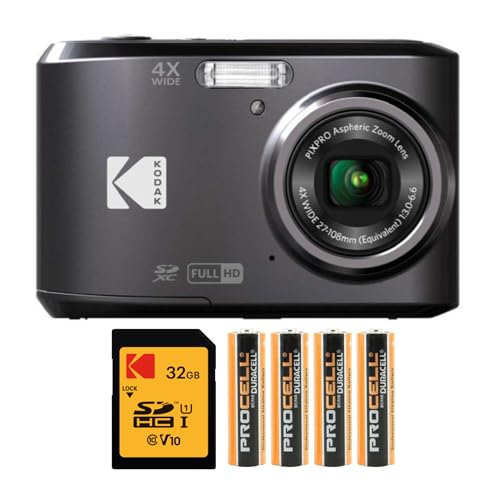 Kodak PIXPRO FZ45 Lot de 4 appareils Photo numériques avec Carte mémoire SDHC UHS-I U1 Classe 10 32 Go et Piles alcalines AA Haute Performance Noir