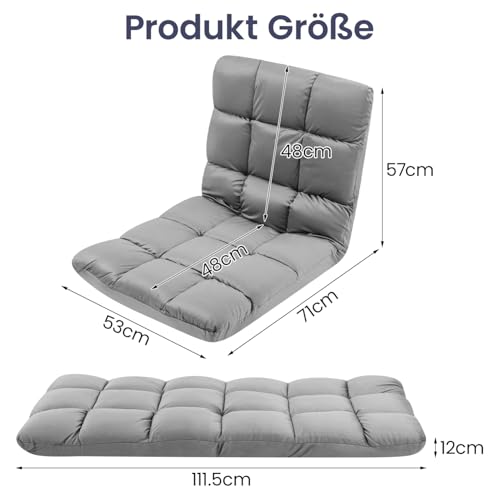 Trintion Bodenstuhl Faltbar Lazy Sofa mit Verstellbarer Rückenlehne Relaxsessel klappbar als Sitz- und Liegefläche Bodenstuhl Faltbar Lazy Sofa Relaxsessel für Wohnzimmer Büro Meditation (Grau)