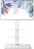 FITUEYES Corner TV Floor Stand for 32 40 47 50 55 60 inch TVs, Swivel TV Stand with Mount, Fit Small Dorm/Bedroom, White Glass Base, Max Holds 66lbs…