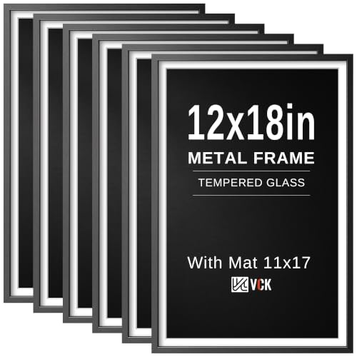 Image of VCK 12x18 Frame Black Metal, Real Glass, 11x17 Mat, Set of 6, for Poster