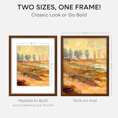 Image of Homeforia 11x14 Brown Picture Frame, High End Dark Oak 11x14 Walnut Poster Frame with Mat 8x10, 11 x 14 Wooden Frame Matted to 8 by 10 inch Photo, 14x11 Thin Frames, Tempered Glass, Wall Kit, Set of 2