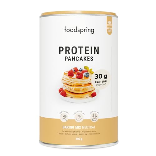 foodspring - Protein Pancakes neutraler Geschmack - Glutenfreie Backmischung - bis zu 30 g Protein pro Portion - Zuckerarmer Snack & ideal als Frühstück - Proteinreiches Pfannkuchen Pulver - 400gr