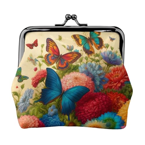 Pu Leather Buckle Coin Purse Vintage-Butterflies-Flowers Girls Kiss-Lock Change Purse Wallets