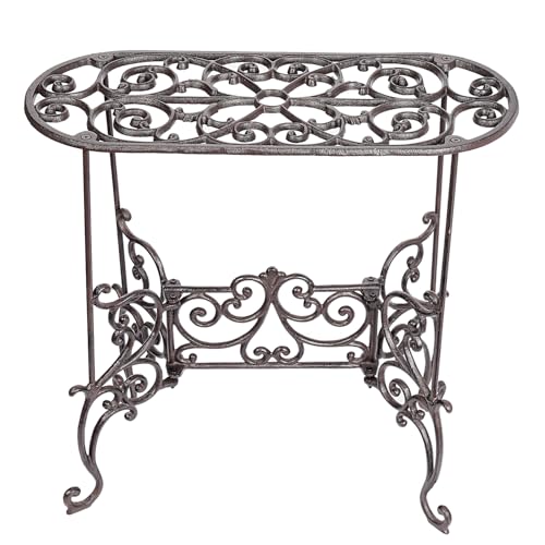 Sungmor Heavy Duty Cast Iron Potted Plant Stand Garden Table - 22.6IN. 1 Tier Metal Stands - Decorative & Vintage Style Indoor Outdoor Corner Shelf for Planters Vases Lanterns Ornaments Books and More