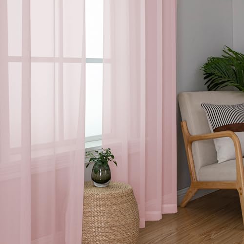 Image of Simplebrand Blush Sheer Curtains 63 Inch Length 2 Panels, Rod Pocket Solid Color Window Sheer Curtain Panels, Elegant Curtains & Drapes for Living Room, Bedroom 2 Panels (42 inch W x 63 inch L)