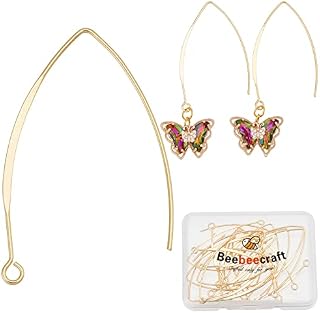 Beebeecraft 1 Box 20Pcs 18K Gold Plated Ear Wires V-Shape 43mm Drop Earring Hooks for DIY Making Findings (Wire 0.7mm)