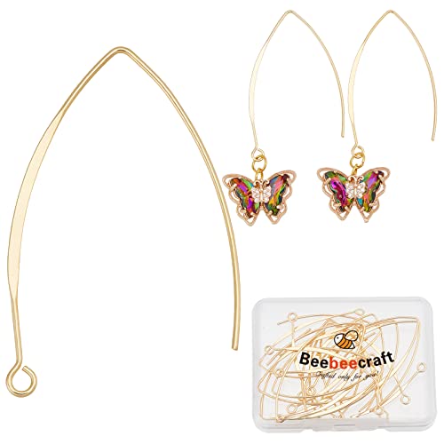 Beebeecraft 1 boîte 20 pièces Plaqué Or 18K Fils d'oreille en Forme de V 43mm Crochets de Boucle d'oreille pour Bricolage Faisant des Résultats (Fil 0.7mm) Cover