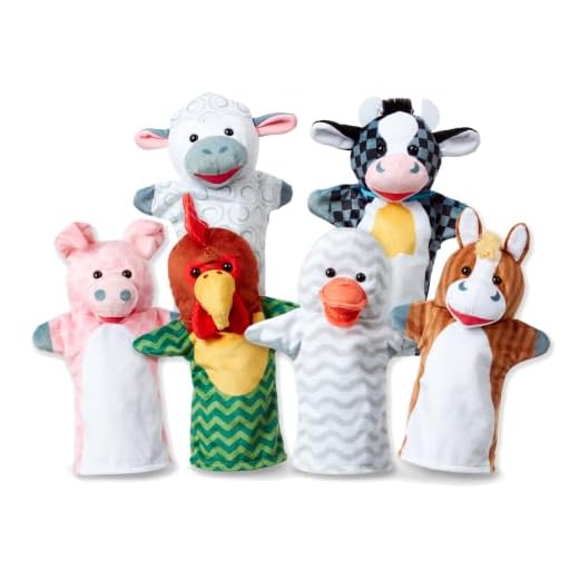 Melissa & Doug Barn Buddies Hand Puppets, Set of 6 (Cow, Sheep, Horse, Duck, Chicken, Pig)