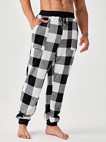 Verdusa Men's Buffalo Plaid Drawstring Waist Sleepwear Fleece Pajama Pants3