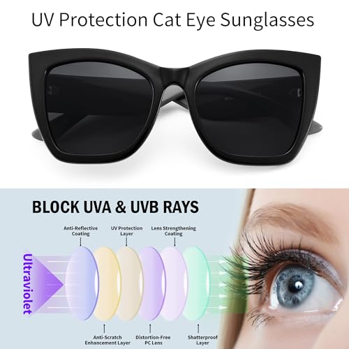 FEISEDY Oversized Cat Eye Sunglasses for Women Trendy Square Cateye Sunglasses B00944