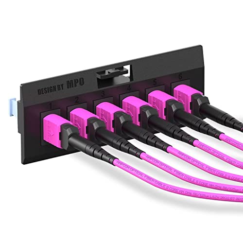 Image of AMPCOM MPO to LC Breakout Cable 50 /125μm Multimode OM4(12 Fiber, MPO to LC, Type B, LSZH /Riser, UPC, Magenta) 15m (49ft)