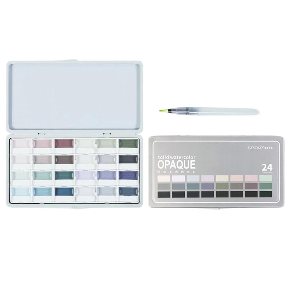 Wesafrae Water Color Pigment 24 Colors Superior Half-Solid Non-Transparent Watercolor Paint Set With Paintbrush For Painting