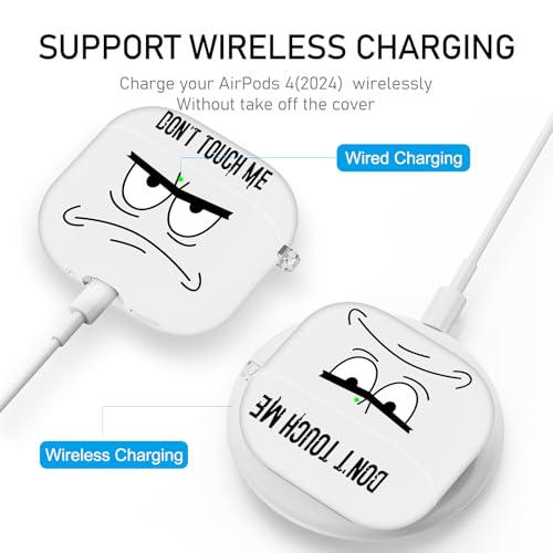 Image of for Apple Airpods 4th Generation Case Covers(2024),Don't Touch Me for Airpods 4 Cover with Keychain /Lanyard Soft Cute Shockproof Cover for Women Men Compatible AirPod 4 Case,White