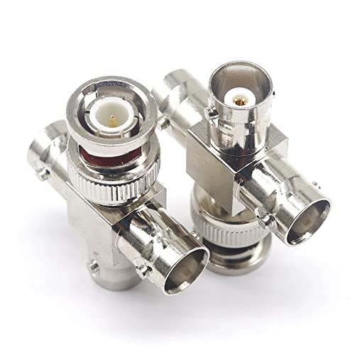 Adaptador BNC de 4 vías con un conector macho y tres hembras para cable coaxial 4