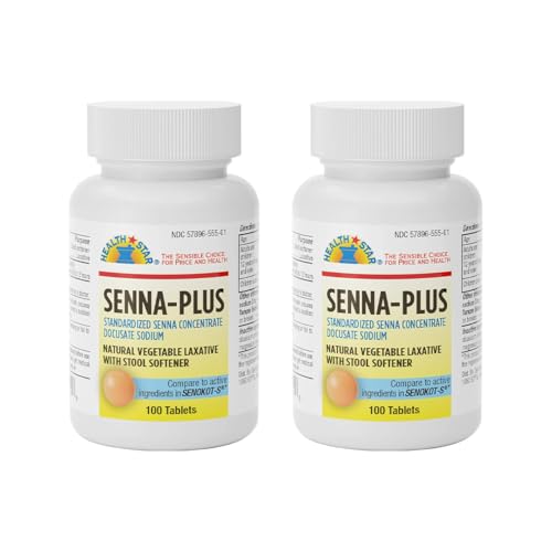 GeriCare Senna Plus Natural Vegetable Laxative with Stool Softener, Generic for Senekot | Docusate Sodium 50mg, Sennosides 8.6mg 100 Count (Pack of 2)