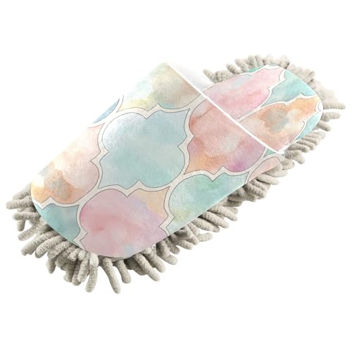 YEGAME Microfiber Kitchen Cleaning Slippers, Moroccan Tile Soft Washable Reusable House Cleaning Slippers for Men Women, Dust Dirt Hair Microfiber Mop Cleaner Shoes, Large