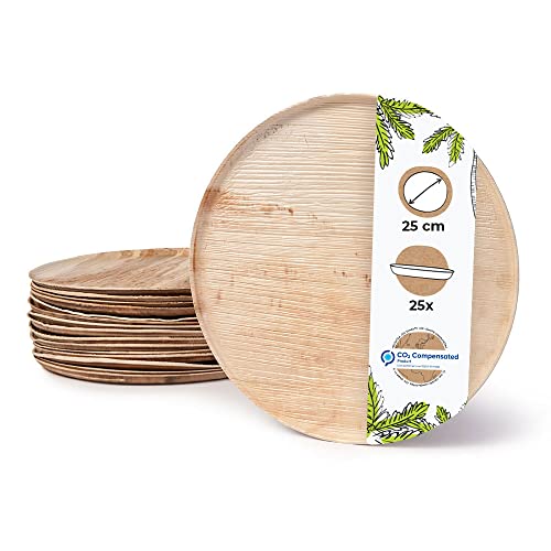 BIOZOYG 25x platos de pizza de hoja de palma 25 cm de diámetro - tabla para pizza desechable, compostable, sostenible -...