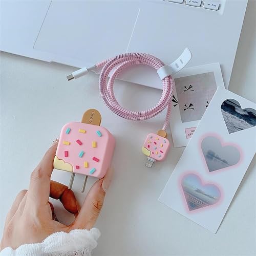 Image of Protective Charger Case for iPhone 18W 20W iPhone 17 16 15 14 13 12 11 Pro Max Charging Cable Charger Protective Cover Data Cable Protective Sleeve-Icecream Pink