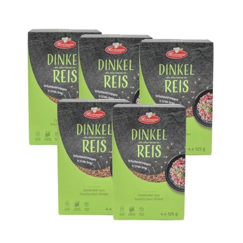 Bielmeier Küchenmeister Dinkelreis 5×500 g – vorgegart & ballaststoffreich – 2,5 kg gesunder Dinkelreis als leckere Alternative zu Reis für Bowls, Beilagen, Salate & warme Pfannengerichte