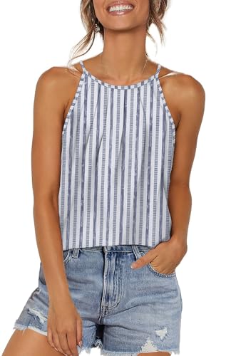 WIHOLL Plus Size Tops for Women Summer Flowy Tank Tops Crew Neck Striped T Shirts Trendy Sleeveless Tshirts Shirts Fashion Clothes XXL