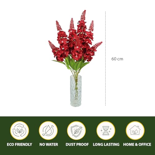Image of Reiki Crystal Products Artificial Red Snapdragon Flower -1 Stick with 7 Branches | Real Touch Faux Blooms for Home Decor, Bedroom, Living Room, Table, Balcony, Office & Weddings (Without Vase Pot)