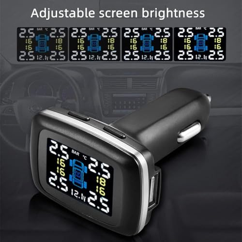 OBEST Reifendruckkontrollsystem, drahtloses TPMS-Monitor, mit 4 externen Sensoren, einstellbarer Betrachtungswinkel, Zigarettenanzünder-Stecker und USB-Ladeanschluss