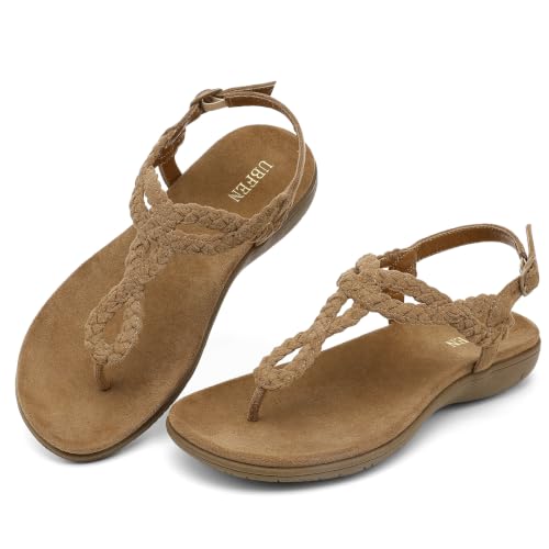 Image of UBFEN Womens Flat Sandals T-Strap Thong Sandals with Arch Support