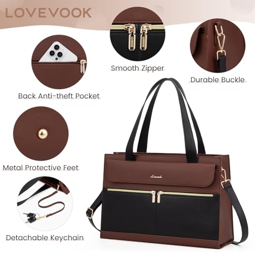 Image of LOVEVOOK Laptop Bag for Women, Black- Brown