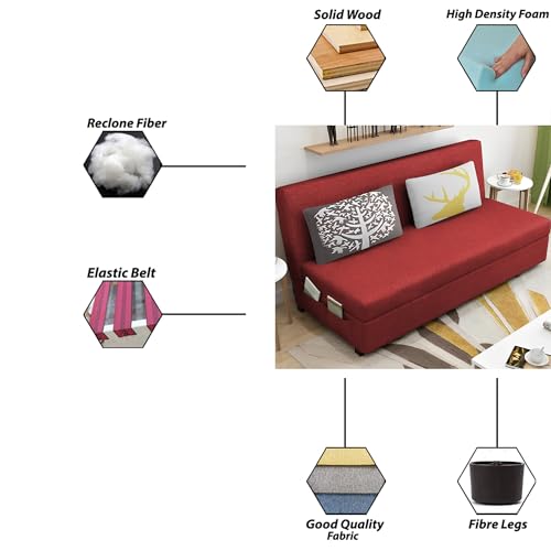Image of Divano 3 Seater Sofa Cum Bed for Living Room (Maroon) Premium Fabric Sofa