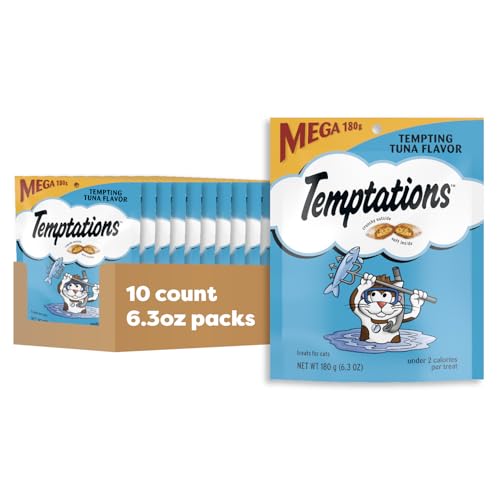 Temptations Classic Crunchy and Soft Cat Treats Tempting Tuna Flavor, 6.3 oz. Pouch (Pack of 10)