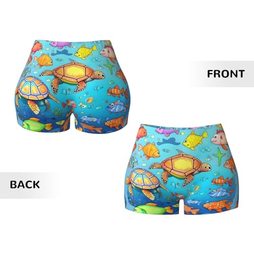 Turtle and Fish Pattern Sports Shorts, high Elastic Slim Fitness Pants, Suitable for Yoga/Leisure/Daily wear3