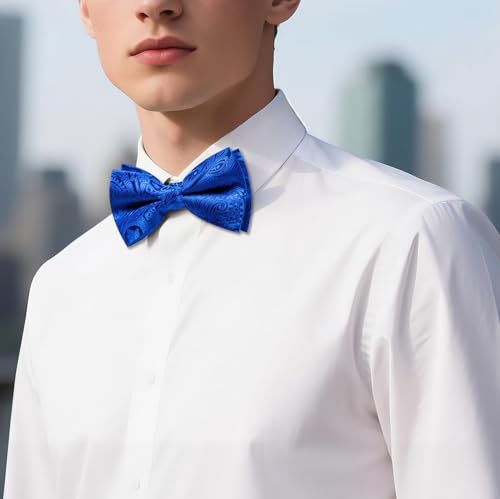 Image of Barry.Wang Paisley Striped Bow Tie for Men Silk Pre-Tied Bowtie Pocket Square Cufflinks Set Formal Wedding Party Prom