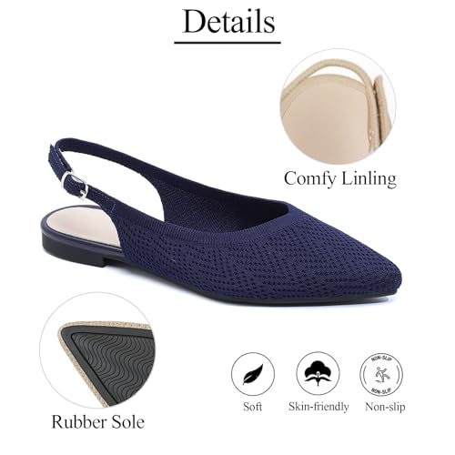 Slingback Flats For Women Pointed Toe Knit Ballet Flats Comfortable Breathable Adjustable Ankle Buckle Dressy Flats For Party Prom Dance3