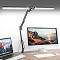 Dual Head LED Desk Lamp with Clamp, 2X Brighter Swing Arm Light - 3 Colors 10 Brightness, Eye-Caring Adjustable Architect Lamp for Dual Monitors, Drafting, Workbench & Home Office
