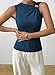 EVALESS Womens Sleeveless Asymmetrical Neck Tank Tops Fashion Metal Decor Summer Casual Basic Slim Fit Ribbed Basic Vest Dirty Blue S