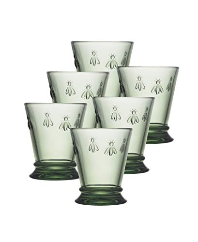 La Rochere Fine French Glassware Embossed with French Napoleon Bee 9 oz Tumbler Green Set of 6