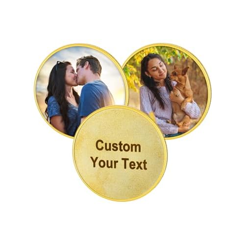 Custom4U Personalized Photo Pocket Coin Custom Picture Text Commemorative Coins Memorial Pocket Token Customized Gifts for Women Men Dad (Gift Box) B-3pcs (Gold)