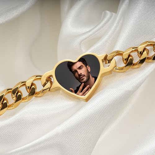 Kemedeaego Personalized Photo Bracelet for Women, Custom Heart Charm Chain Bracelet with Picture, Stainless Steel Keepsake Gift for Birthday, Anniversary, Mother's Day (Style 2) — view 4