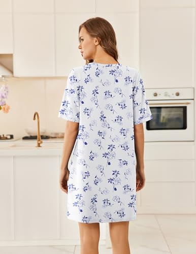 Image of Ekouaer Womens Cotton Nightgown with Pocket Short Sleeve Sleep Shirt S-2XL