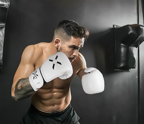 Fightx Boxing Gloves For Men & Women Mma Heavy Bag Gloves For Adults Boxing Gloves Men Lightweight Punching Bag Boxing Gloves For Training Sparring Boxing Gloves Kickboxing Gloves (White/Black, 12Oz) #TOP2