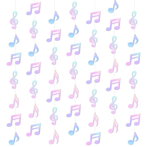 Cindeer 8 Pcs Music Notes Party Decorations Musical Birthday Hanging Decorations Music Notes Paper Garland Banner for 50s 80s Birthday Baby Shower Wedding Party Supplies Ceiling Decor(Iridescent)