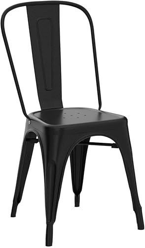 Miniatura 5 de Flamaker Metal Dining Chairs Indoor-Outdoor Use Stackable Side Chairs with Back Industrial Kitchen Classic Trattoria Chair Set of 4 (Black)