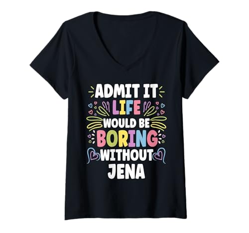 Womens JENA Personalized Name Funny Cute Custom JENA Name V-Neck T-Shirt