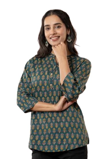Image of Women's Cotton Printed Kurta Top | 3 /4 Sleeve Straight Kurti Casual Outings