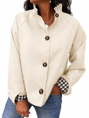 Image of Cicy Bell Womens Ruffle Short Trench Coat Single Breasted Cropped Jackets