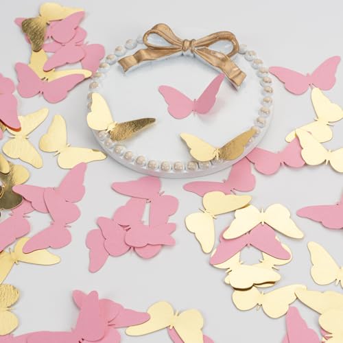 Image of 300PC Pink Gold Butterfly Confetti Butterfly Baby Shower Decorations Spring Wedding Bridal Shower Birthday Table Decor (Pack of 3)